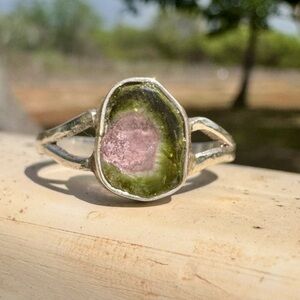 Solid sterling genuine watermelon tourmaline ring
